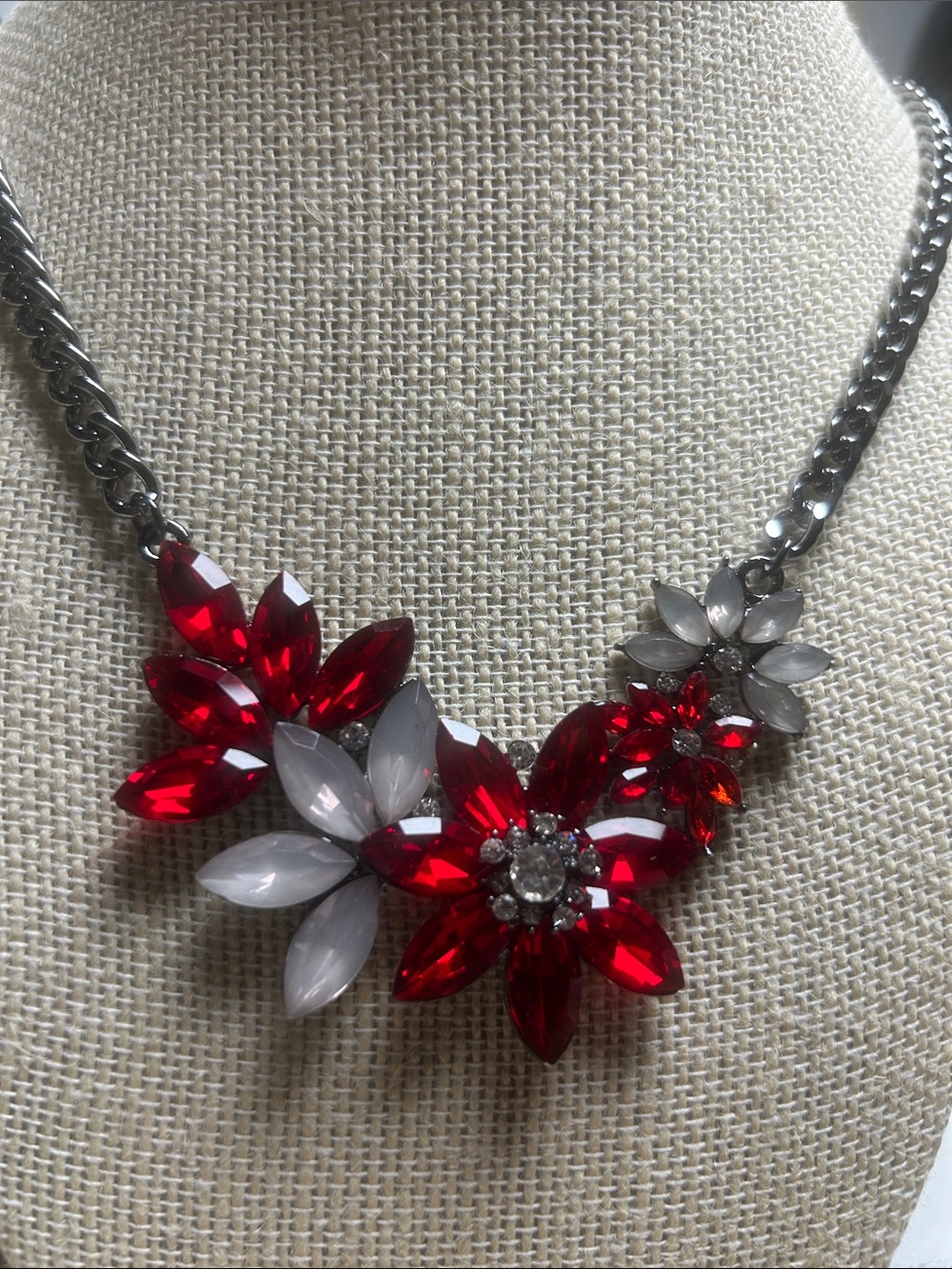 Statement Red Floral Crystal Necklace by